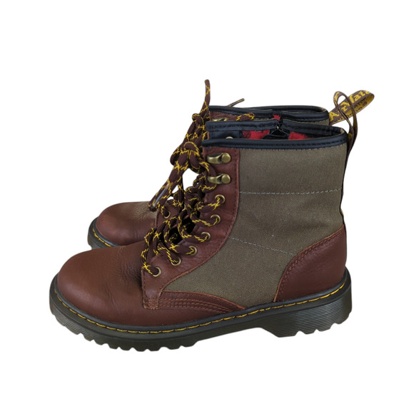 Dr Martens 1460 Panel Junior Girls 4 Leather Canvas Combat Boots Lug Flannel - Picture 2 of 9